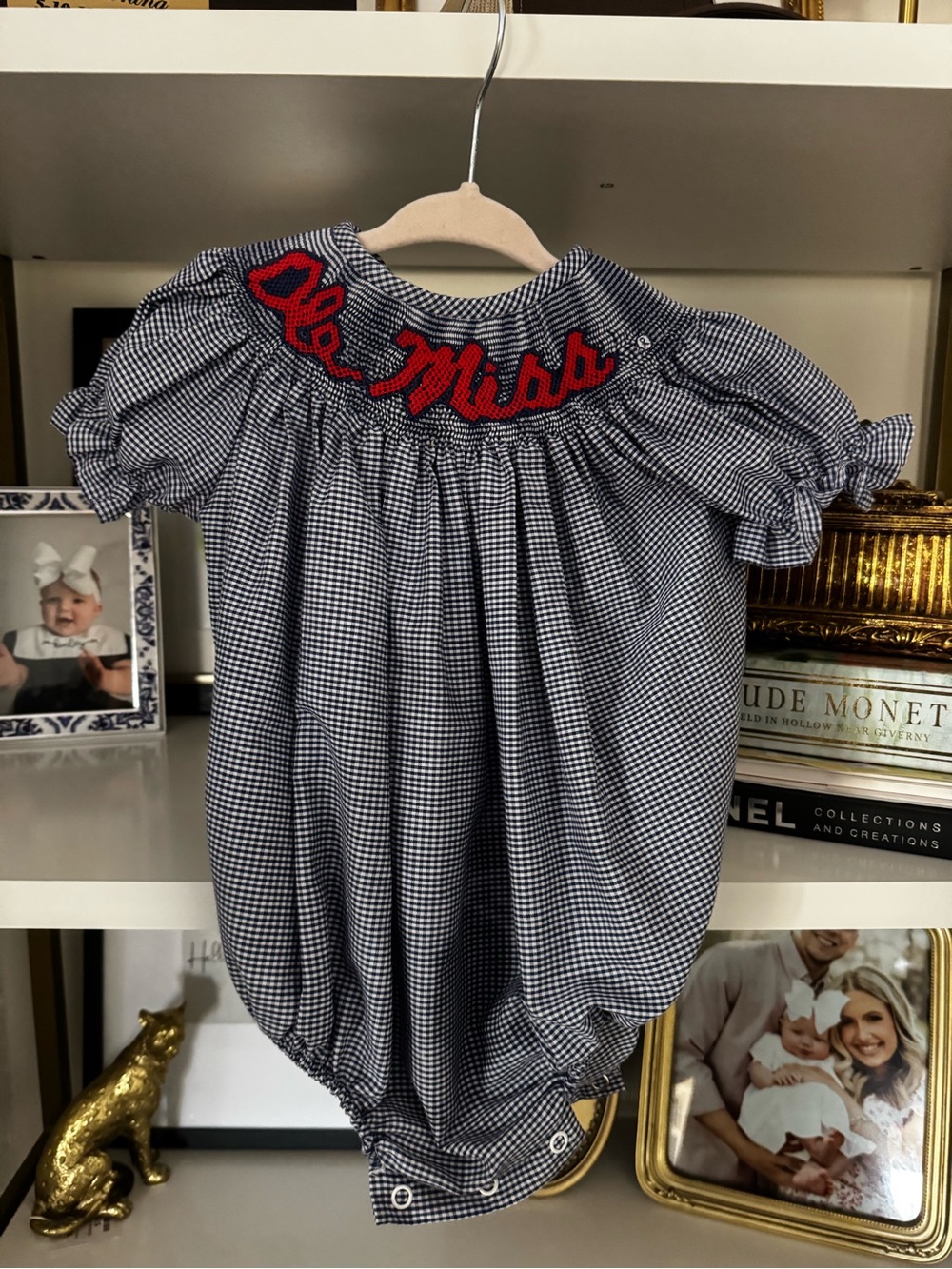 Viva La Fete Navy and White Gingham smocked ole Miss bubble 12 m girl